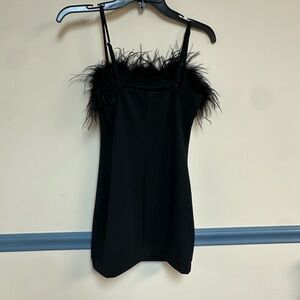 Elegant Black minidress with marabou accent.